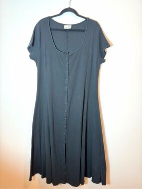 Universal Thread Ribbed Knit Button-Front Midi Dress Black 2X